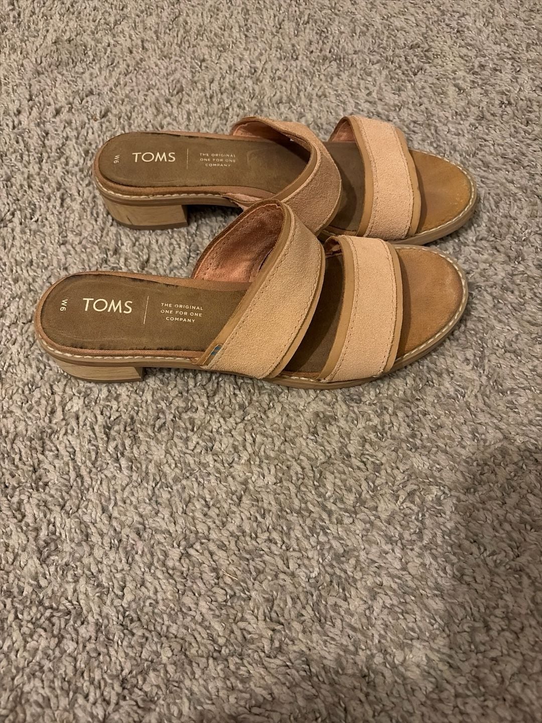 TOMS Sicily Suede Two Strap Slide Sandals Tan Size W6 5