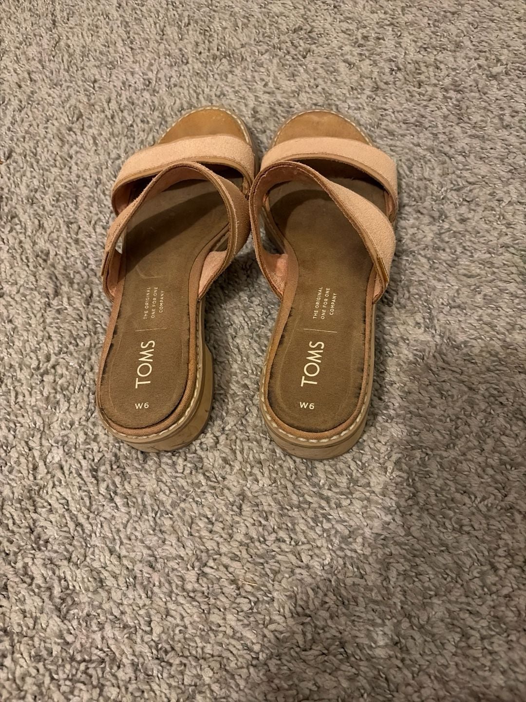 TOMS Sicily Suede Two Strap Slide Sandals Tan Size W6 6