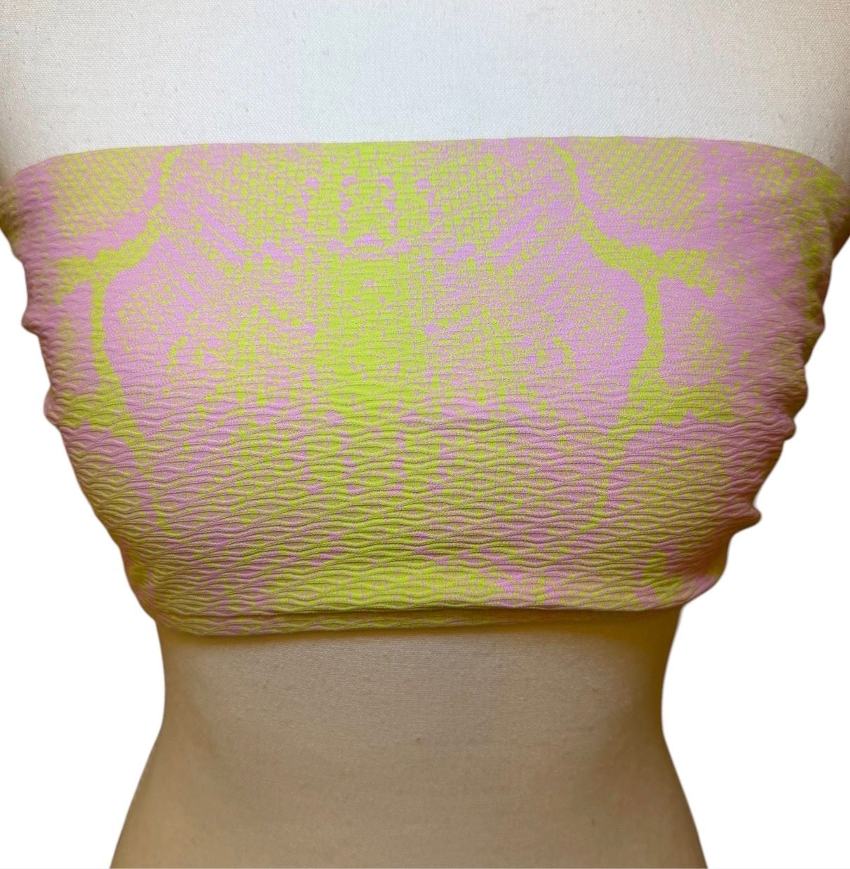 Victoria’s Secret Pink Snake Print Crinkle Bandeau Bikini Top Strapless L/G Y2K 8