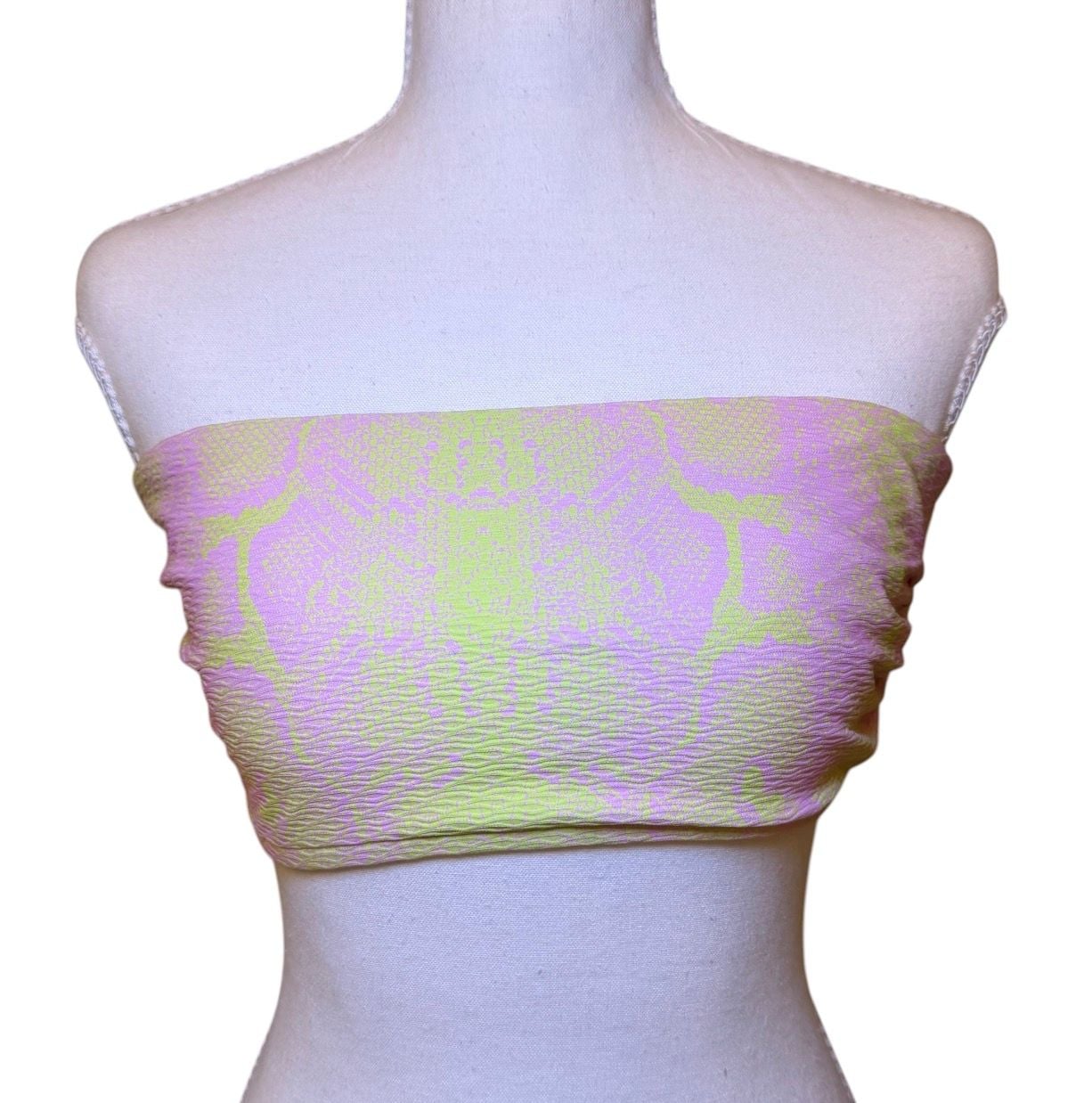 Victoria’s Secret Pink Snake Print Crinkle Bandeau Bikini Top Strapless L/G Y2K 9