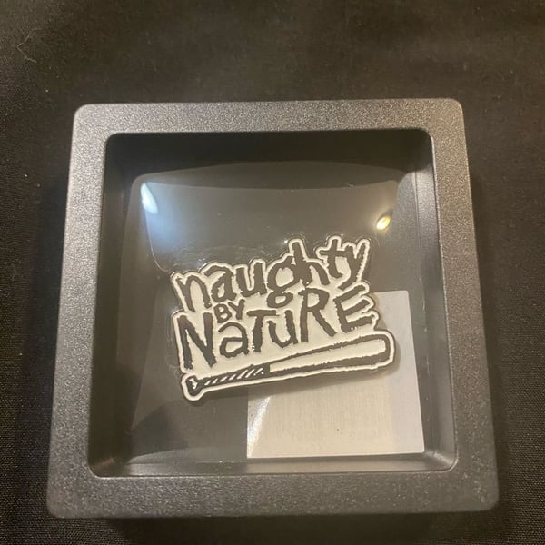 Naughty By Nature Logo Enamel Pin with Baseball Bat in Floating Display Case