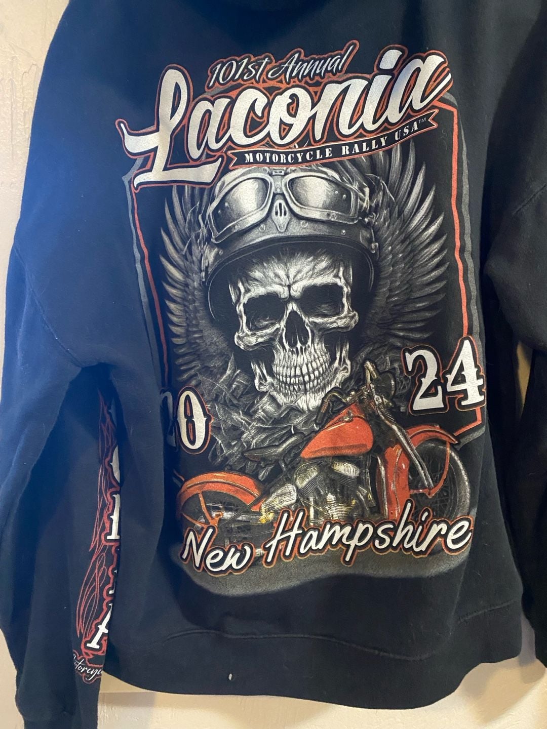 Laconia Motorcycle Rally 101st Annual 2024 Black Graphic Hoodie New Hampshire 2