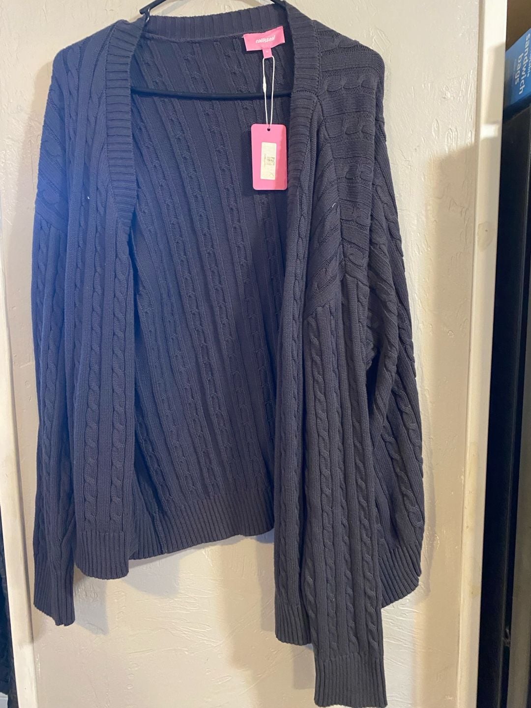 Edikted Braiden Chunky Cable Knit Open Front Cardigan Dark Grey Size XL 1