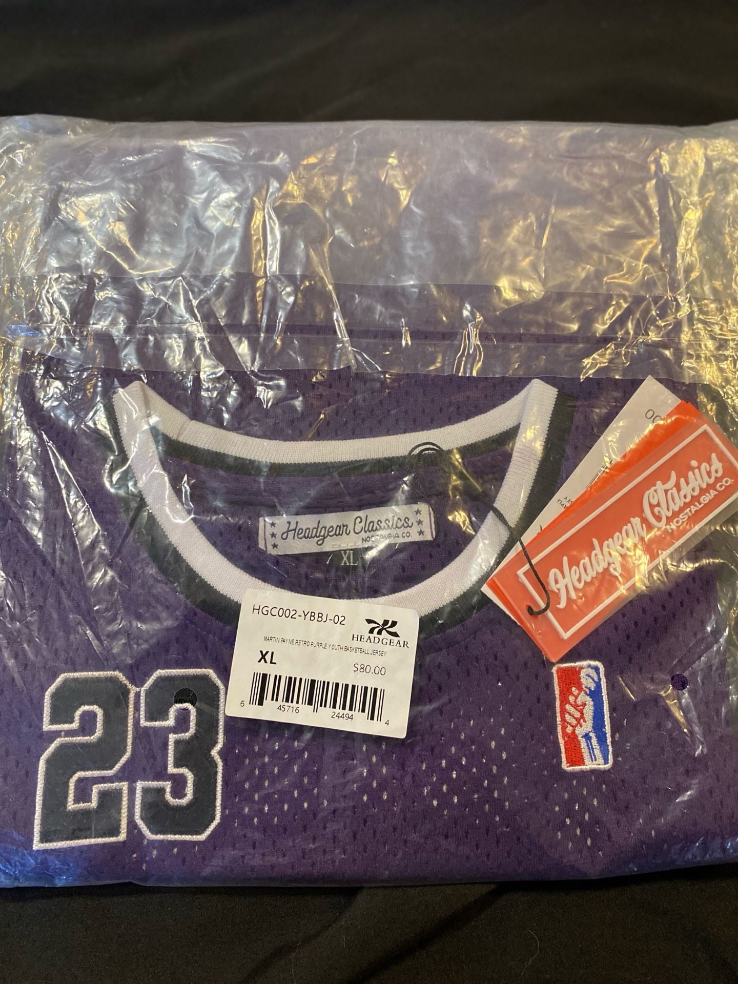Headgear Classics Martin Payne #23 Retro Purple Youth Basketball Jersey Size XL 2