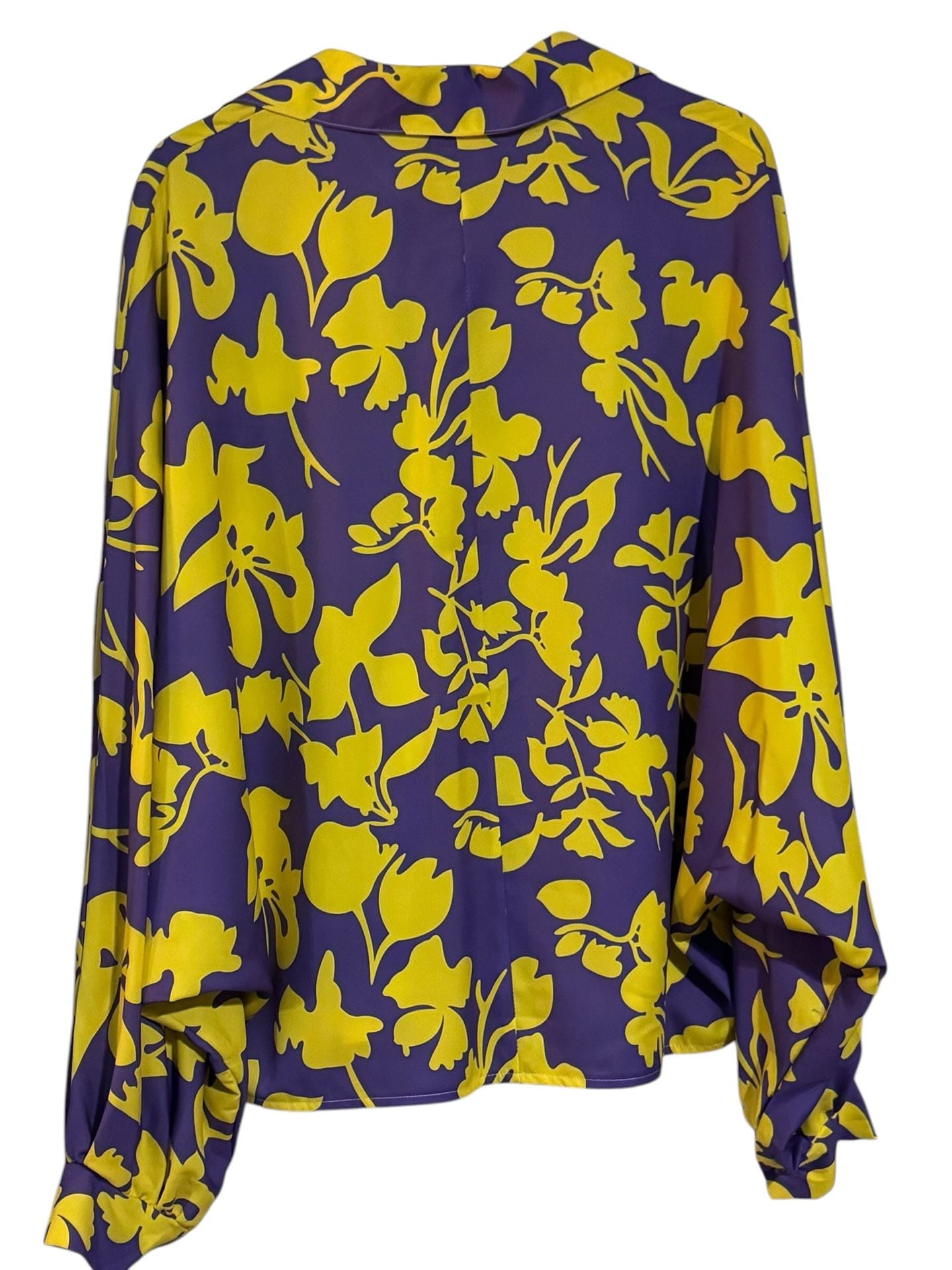 PQ Purple and Yellow Floral Button Down Batwing Sleeve Blouse Size S 3