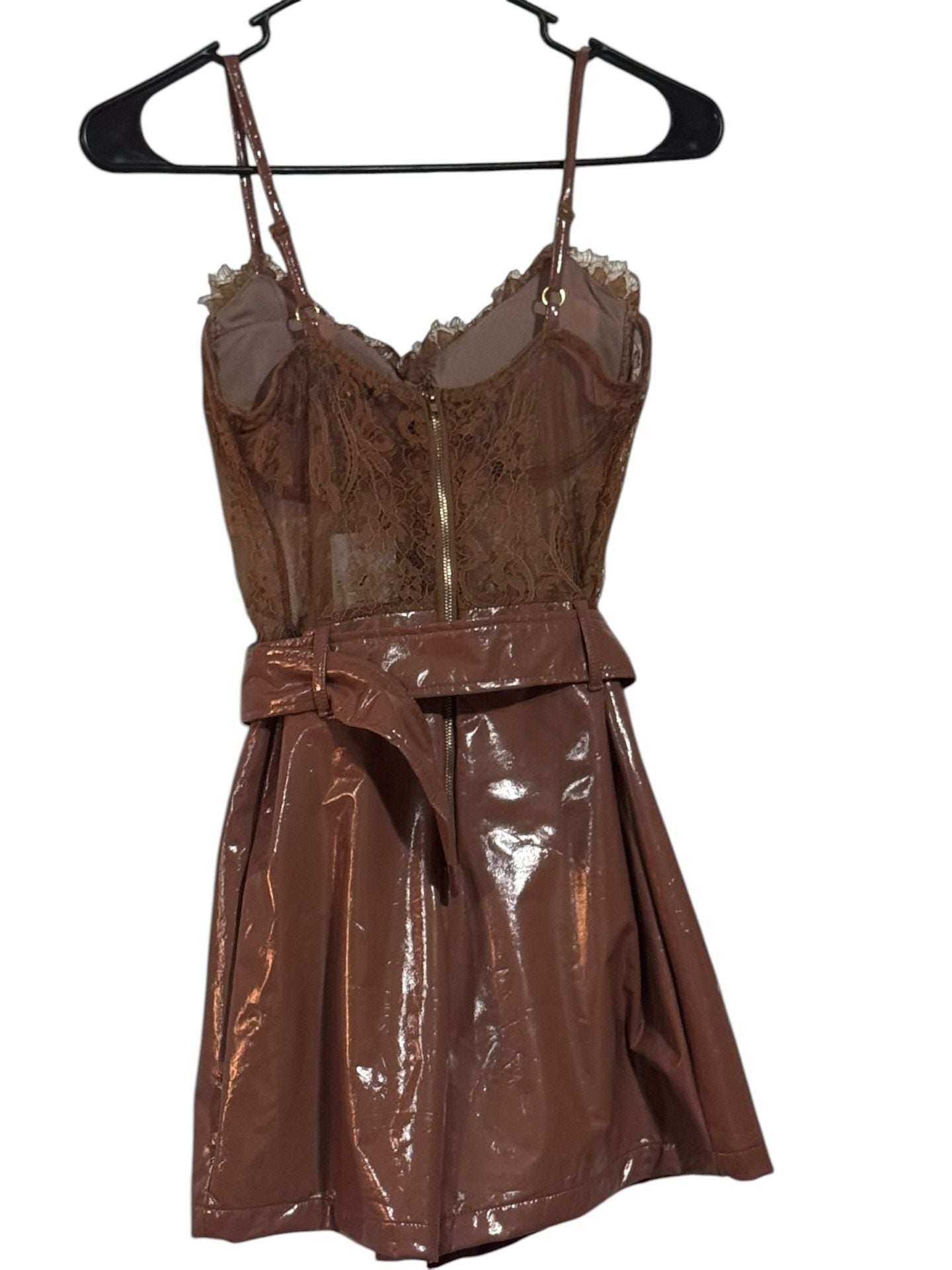 SHOP17 Brown Lace Corset Vinyl Romper with Belt Size S 2