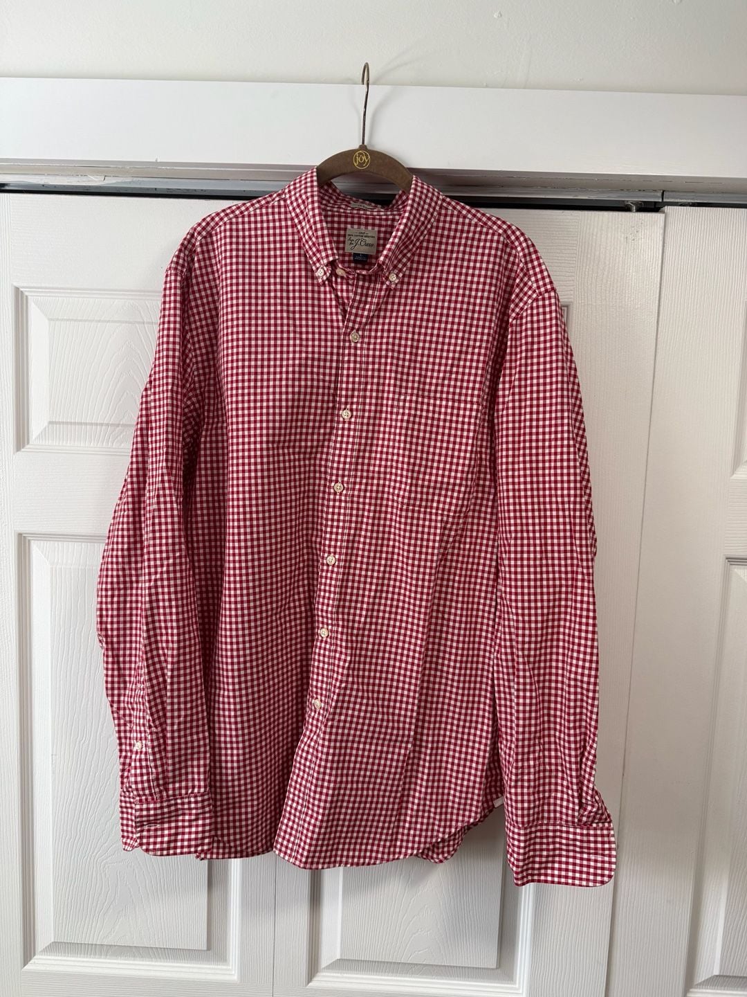 J.Crew Secret Wash Gingham Button-Down Shirt Red/White Size L 1