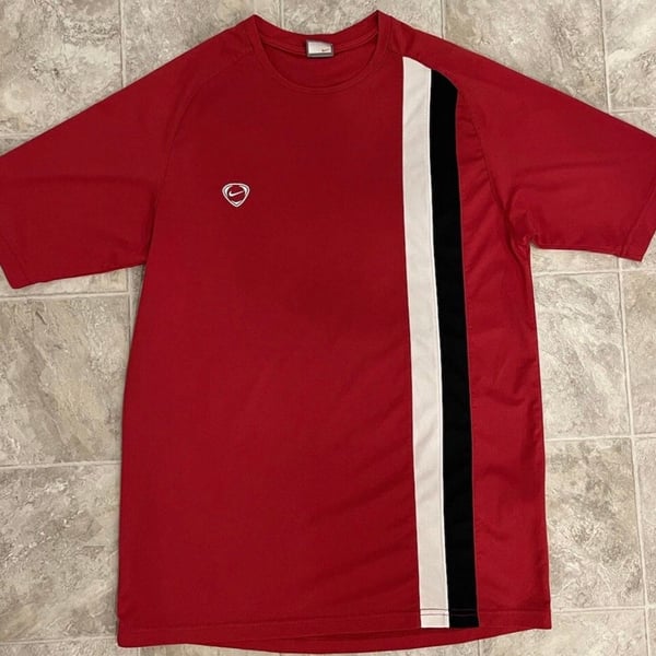 Vintage Nike Football Shield Logo Training Jersey Red White Black Stripe Size XL