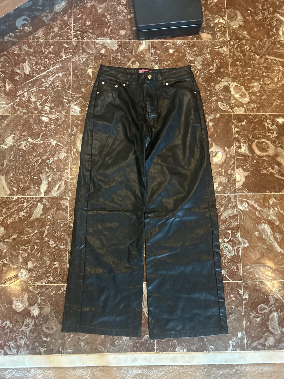 Edikted Miley Faux Leather Wide Leg Pants Black Size S 1
