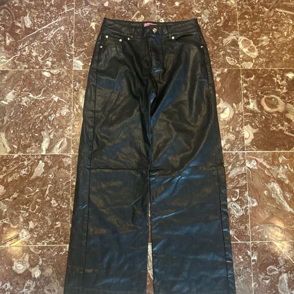 Edikted Miley Faux Leather Wide Leg Pants Black Size S