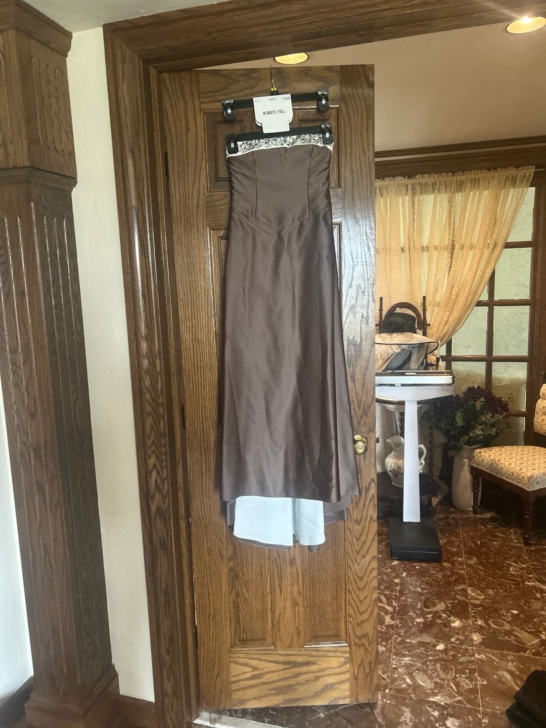 Alfred Angelo Strapless Brown Formal Gown with Embroidered Trim 1