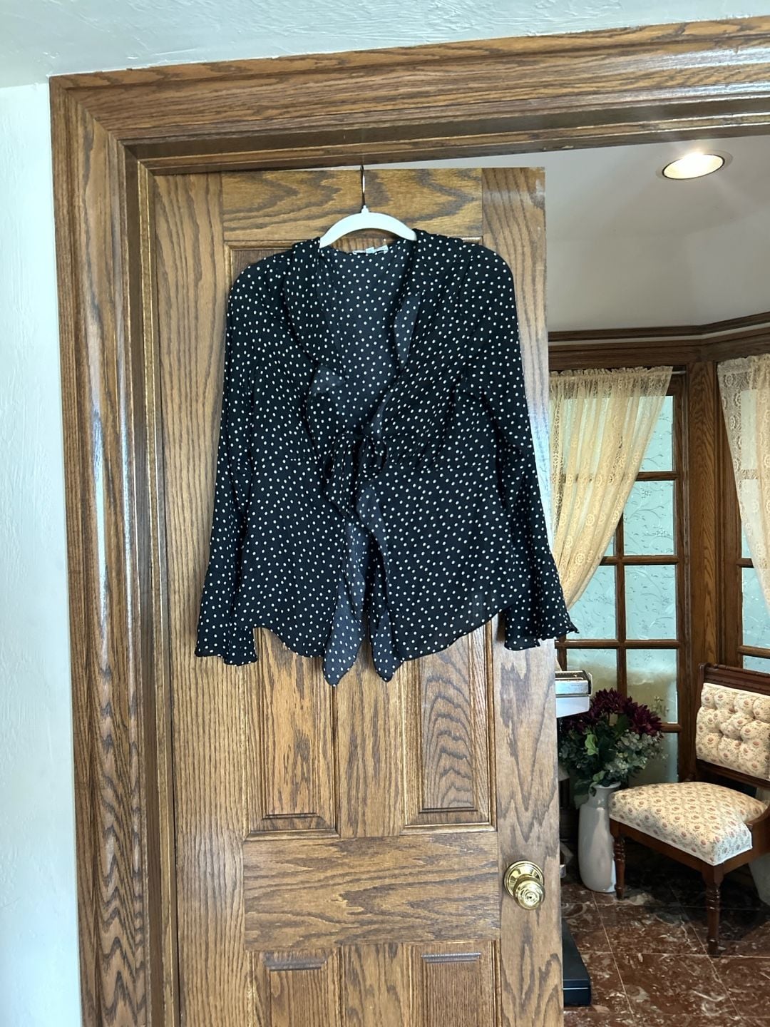 Maison d'Amélie Polka Dot Ruffle Tie-Front Blouse Size S 1