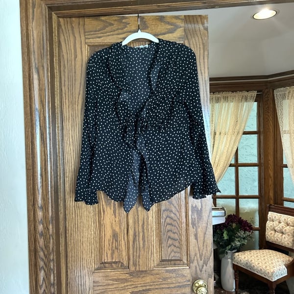 Maison d'Amélie Polka Dot Ruffle Tie-Front Blouse Size S