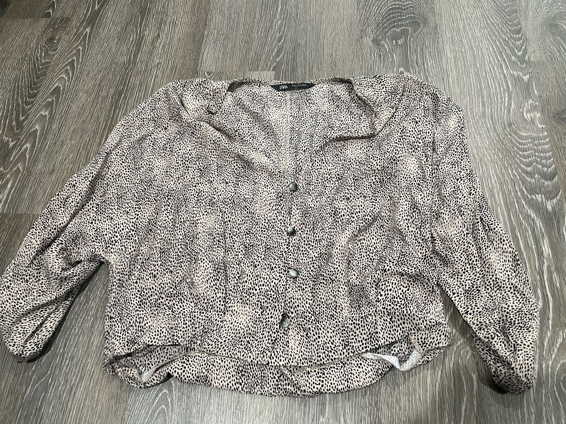 Zara Animal Print Cropped Button-Down Blouse Size M 2