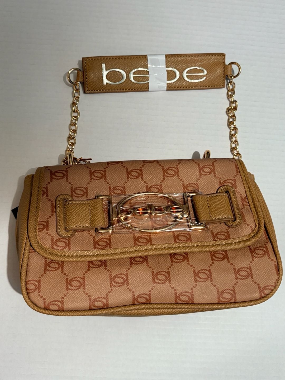 Bebe Leilani Printed Monogram Shoulder Bag Almond/Tan One Size 2