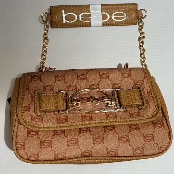 Bebe Leilani Printed Monogram Shoulder Bag Almond/Tan One Size