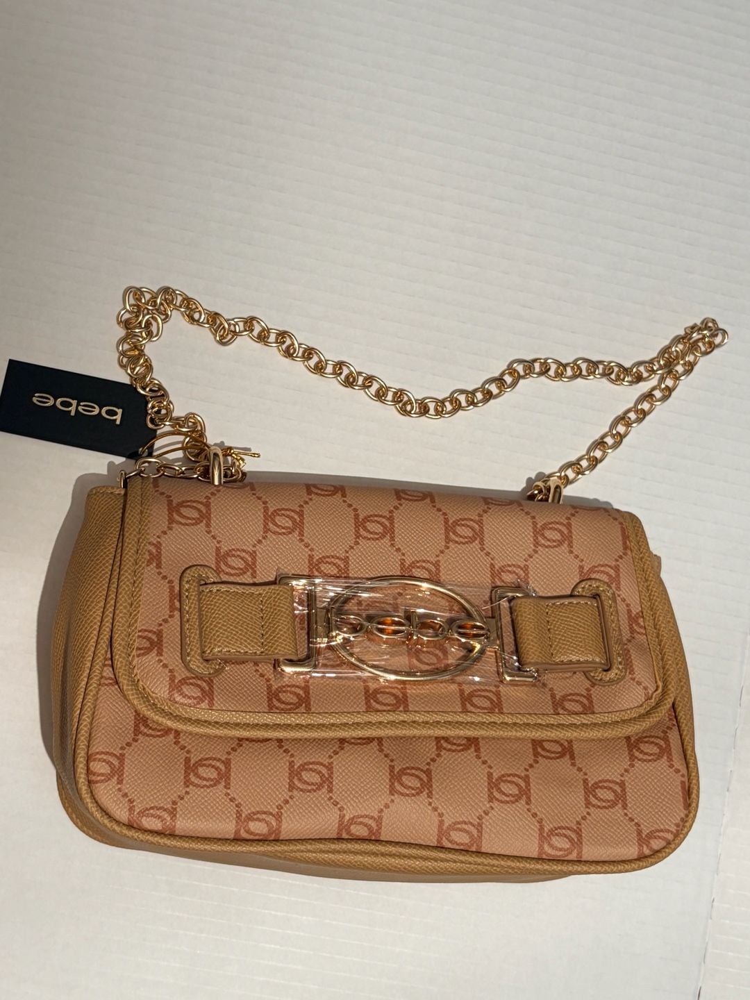 Bebe Leilani Printed Monogram Shoulder Bag Almond/Tan One Size 3