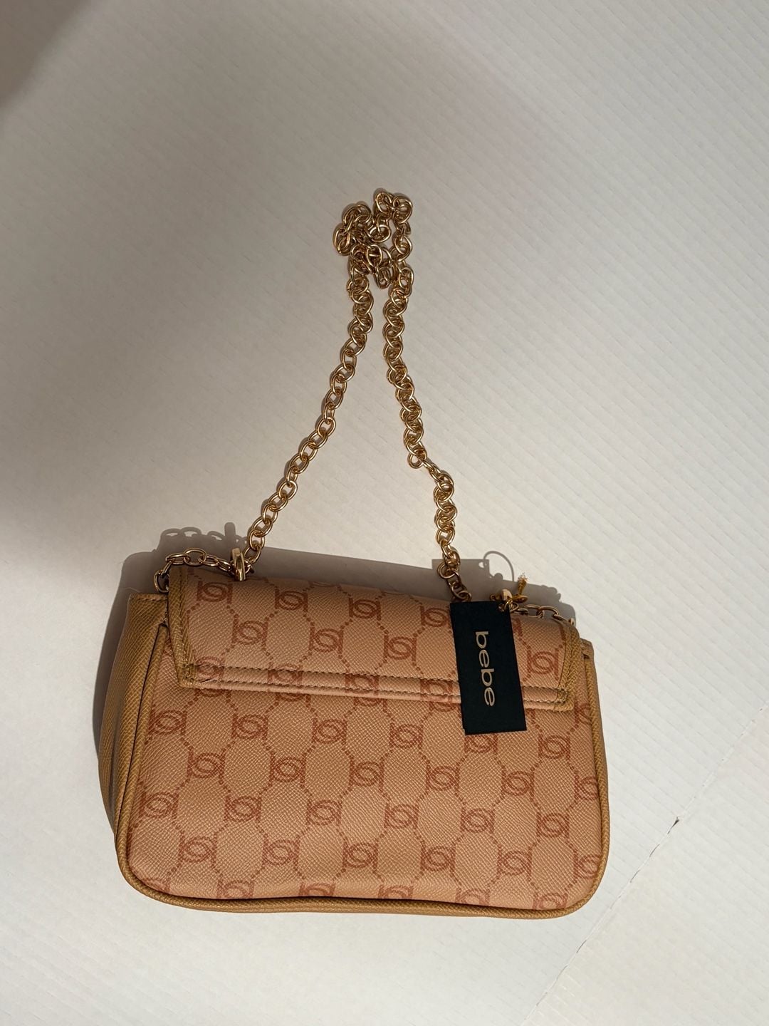 Bebe Leilani Printed Monogram Shoulder Bag Almond/Tan One Size 4