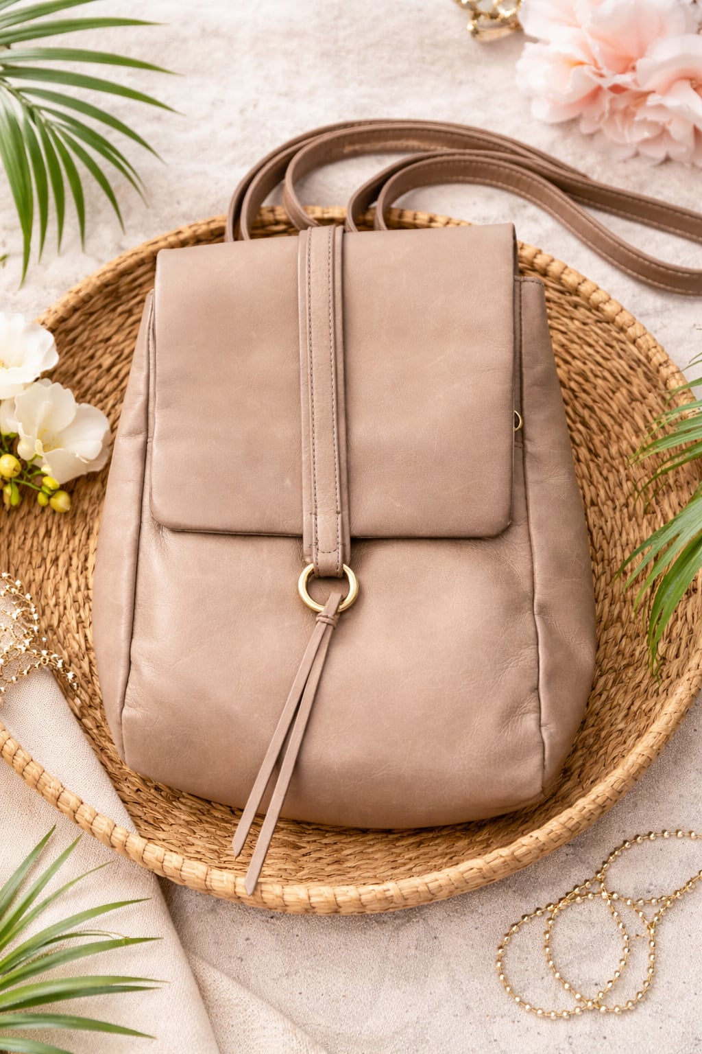 Hobo River Leather Backpack in Metallic Tan 7