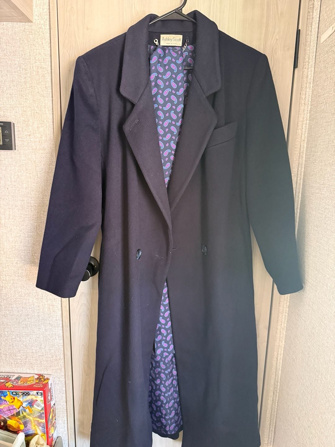 Ashley Scott Vintage 100% Wool Long Double Breasted Overcoat with Paisley Lining 2