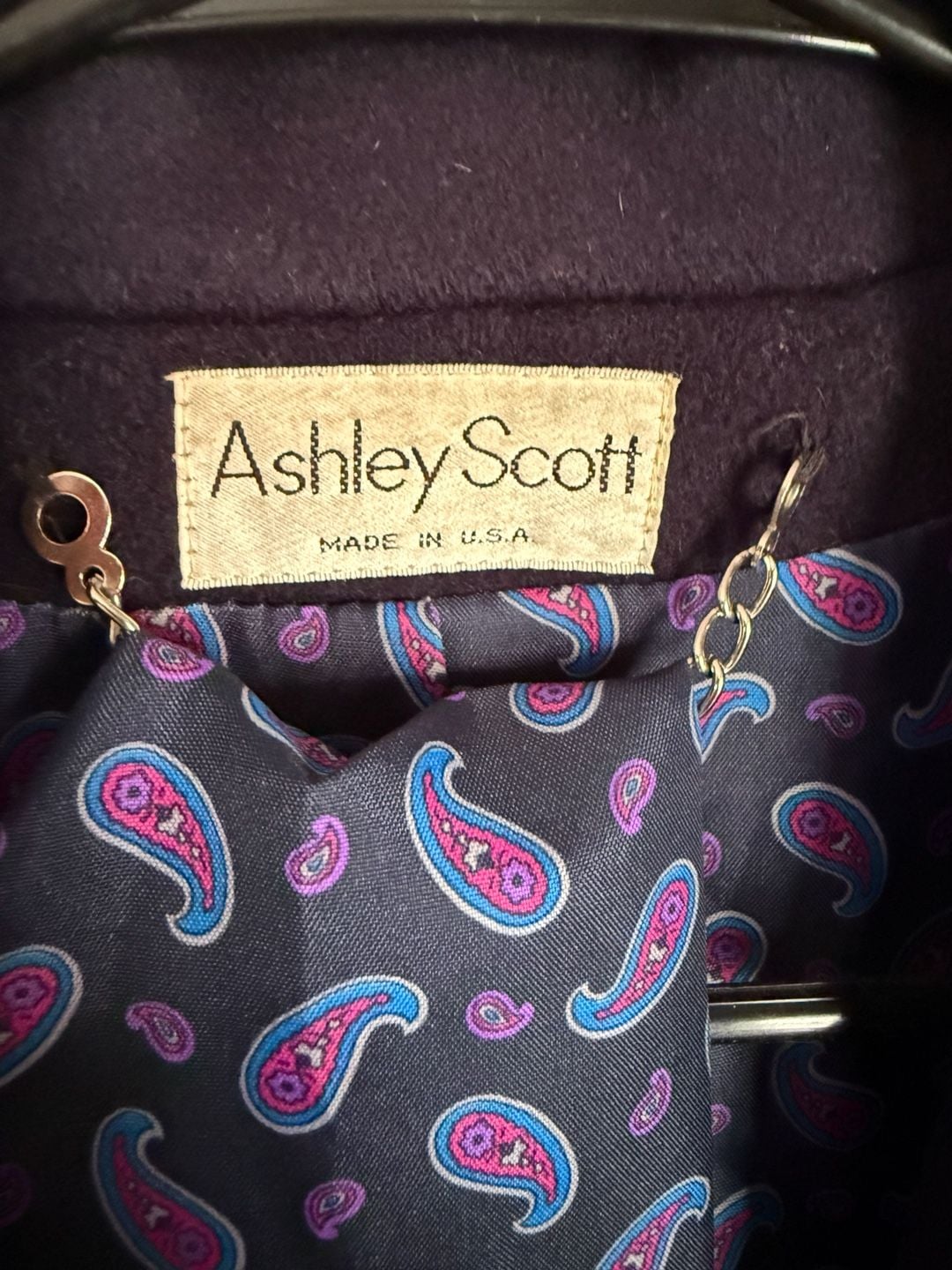 Ashley Scott Vintage 100% Wool Long Double Breasted Overcoat with Paisley Lining 6