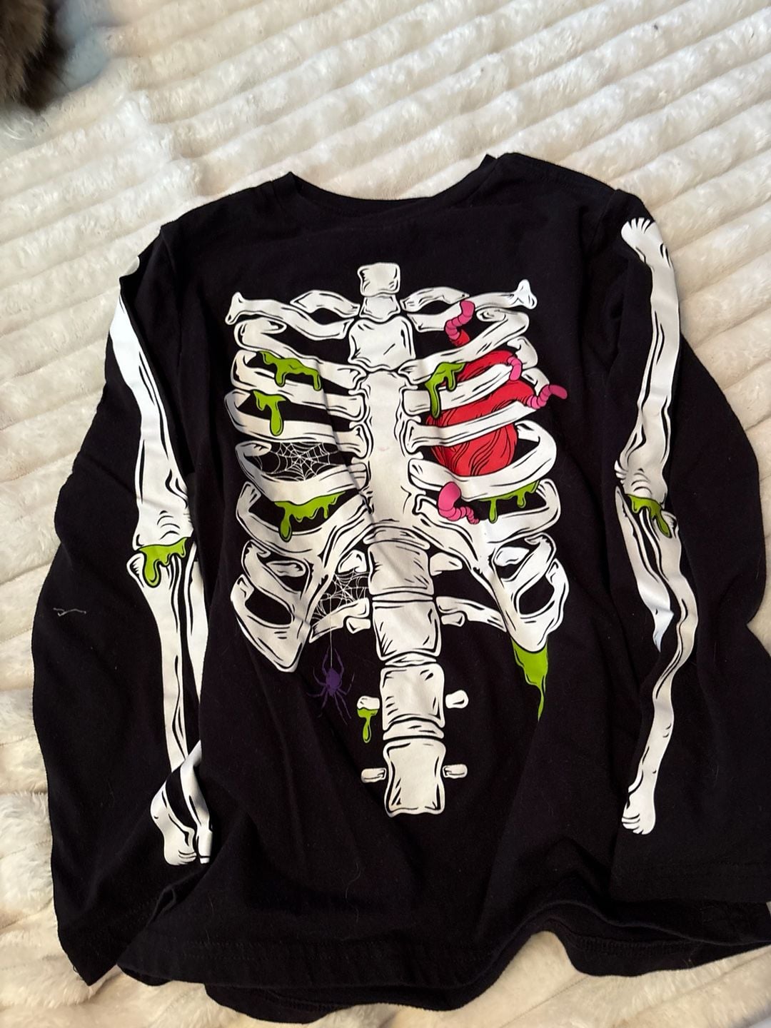 Halloween Youth Long Sleeve T Shirt Black Bones Ribs Skeleton Guts Size XXL 18 2