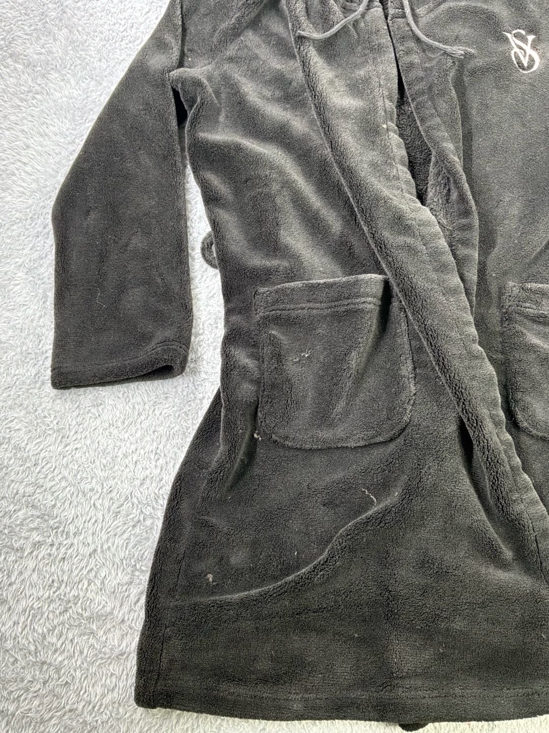 Victoria's Secret Black Plush Hooded Robe Size S/P 10