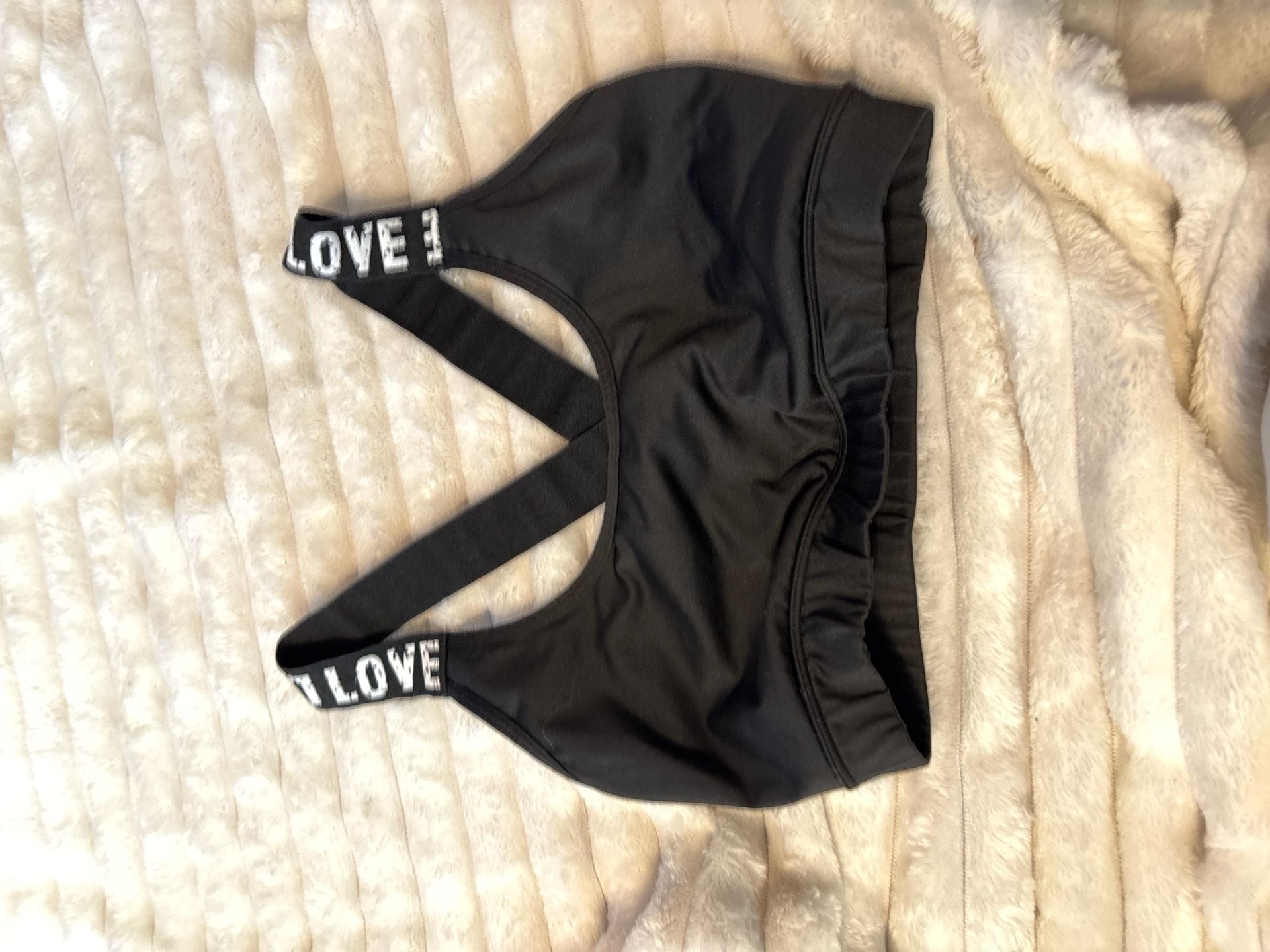 SHEIN Black LOVE Letter Print Criss Cross Sports Bra Size S 2