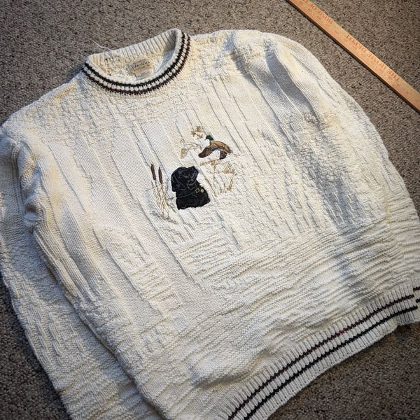 Vintage St. John's Bay Black Lab & Duck Cotton Sweater Size Large Tall