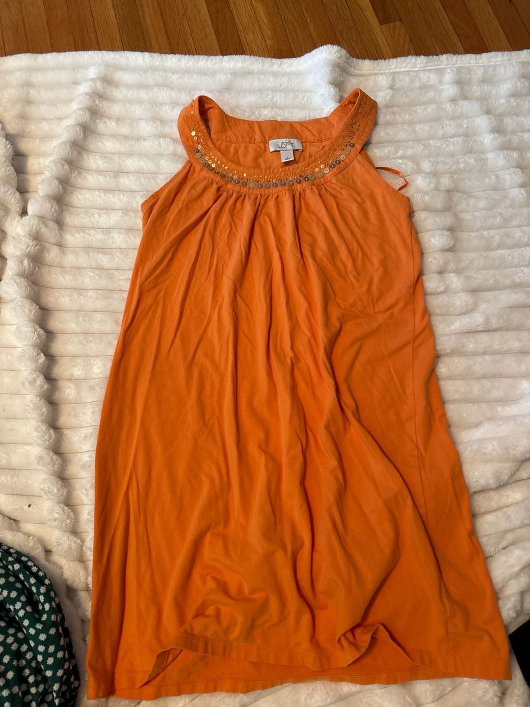 Ann Taylor LOFT Orange Sleeveless Sequined Neckline Knit Dress Size S 2