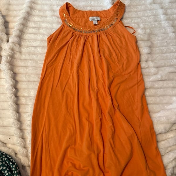Ann Taylor LOFT Orange Sleeveless Sequined Neckline Knit Dress Size S