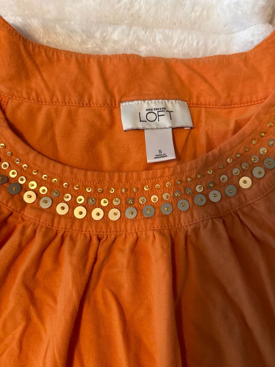 Ann Taylor LOFT Orange Sleeveless Sequined Neckline Knit Dress Size S 3