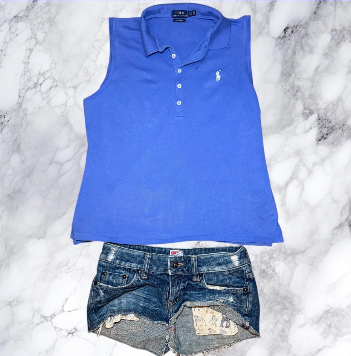 Polo Ralph Lauren Sleeveless Polo Shirt Women XL Blue Stretch Mesh Golf Preppy 2