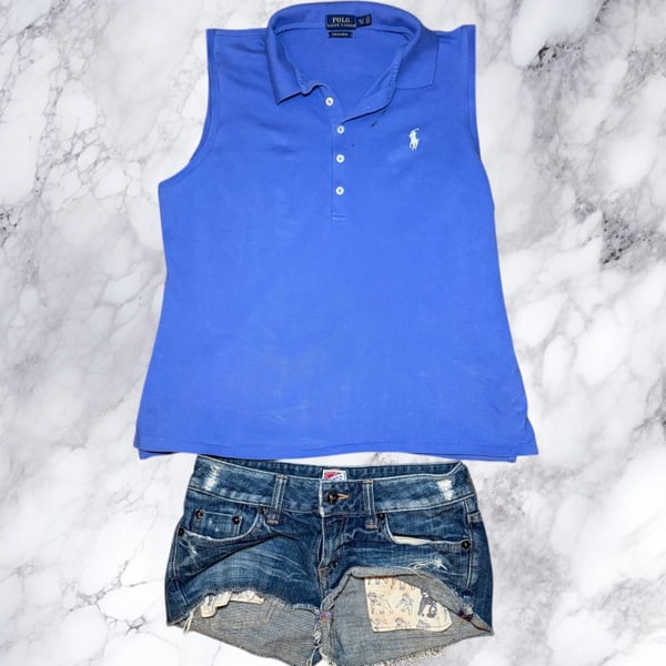 Polo Ralph Lauren Sleeveless Polo Shirt Women XL Blue Stretch Mesh Golf Preppy