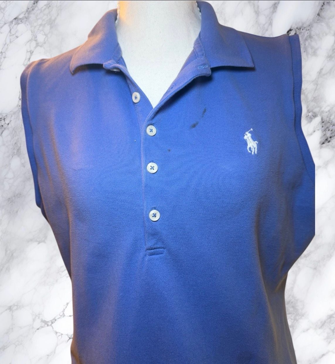 Polo Ralph Lauren Sleeveless Polo Shirt Women XL Blue Stretch Mesh Golf Preppy 4