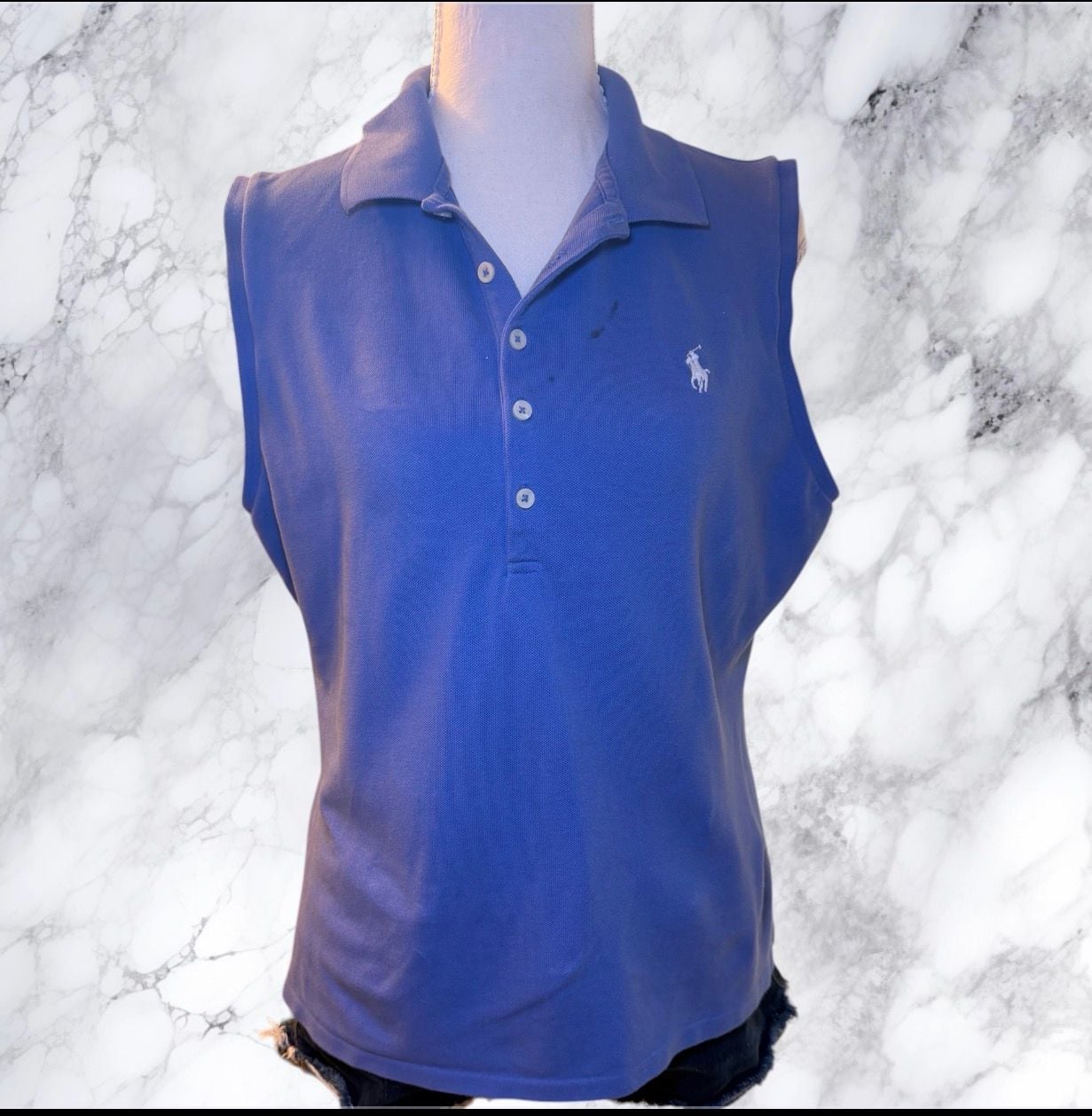 Polo Ralph Lauren Sleeveless Polo Shirt Women XL Blue Stretch Mesh Golf Preppy 5