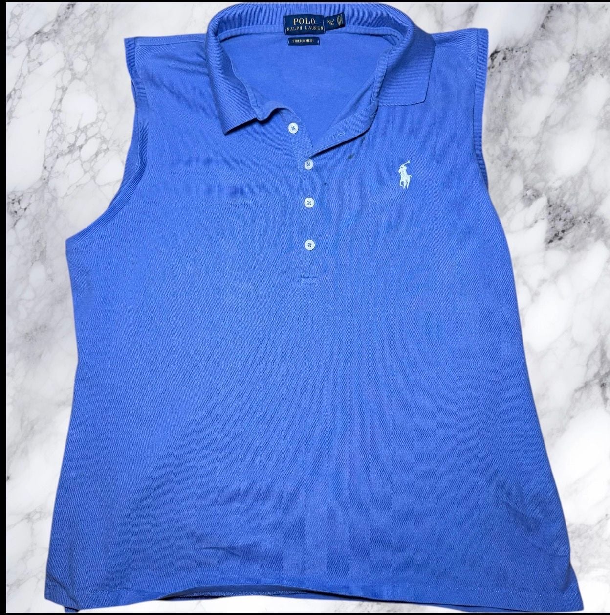 Polo Ralph Lauren Sleeveless Polo Shirt Women XL Blue Stretch Mesh Golf Preppy 6