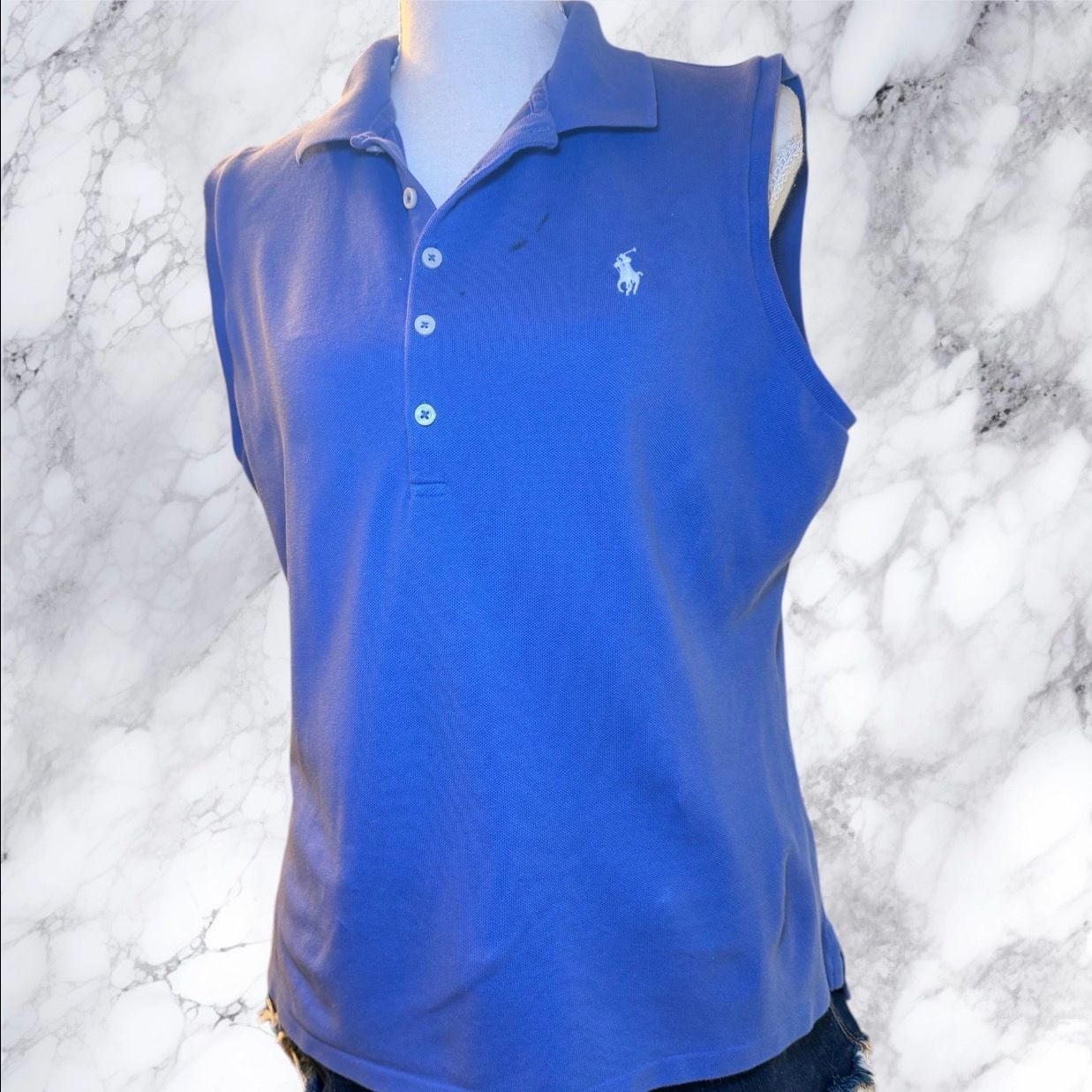 Polo Ralph Lauren Sleeveless Polo Shirt Women XL Blue Stretch Mesh Golf Preppy 7