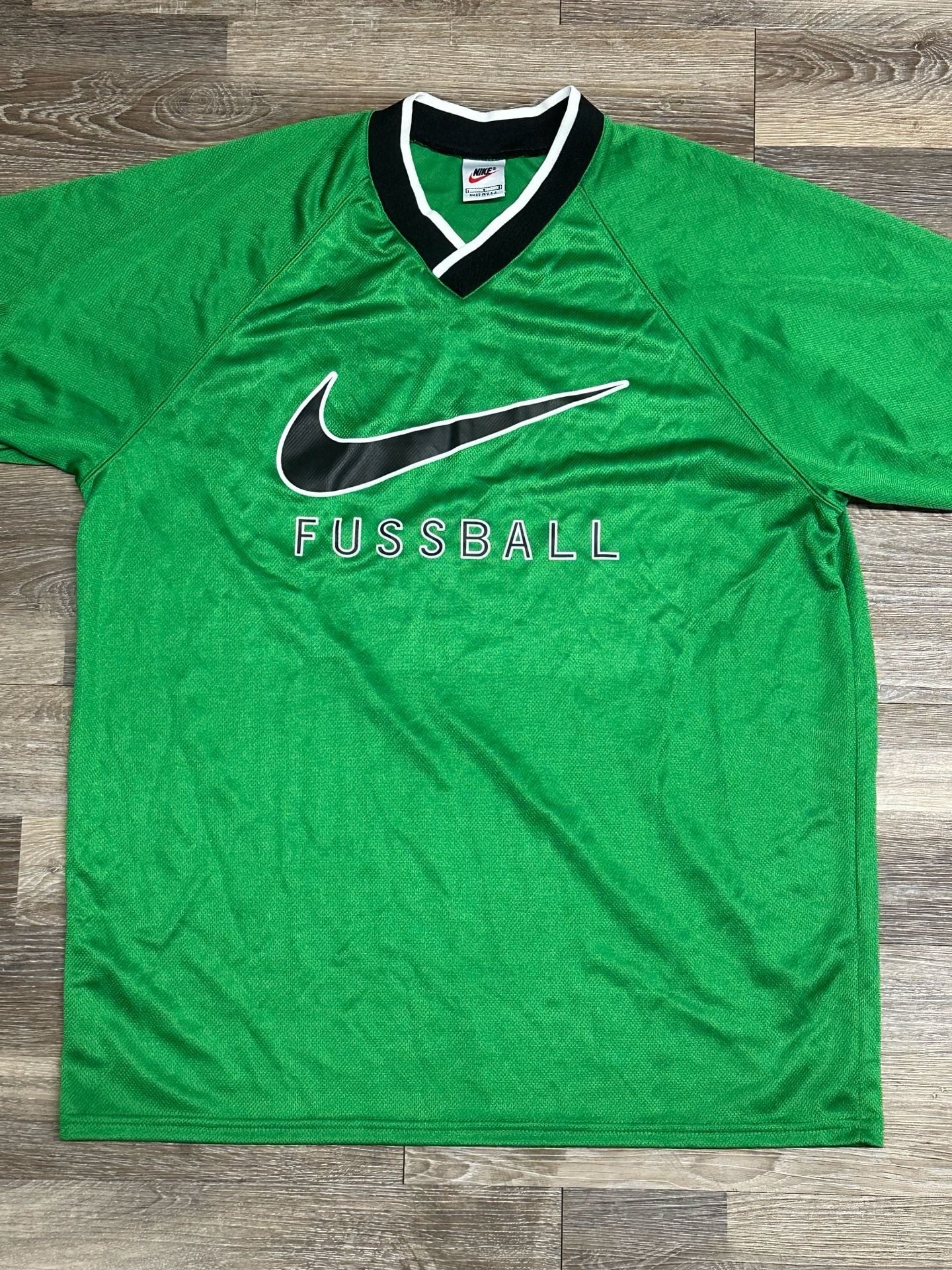 Vintage 90s Nike Fussball Big Swoosh Soccer Jersey Green Size Large Made in USA 2