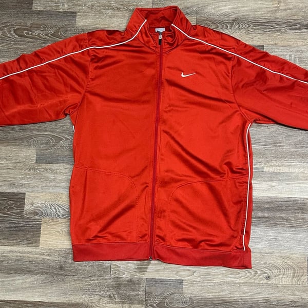 Nike Vintage Red Full Zip Track Jacket with White Piping Size XXL