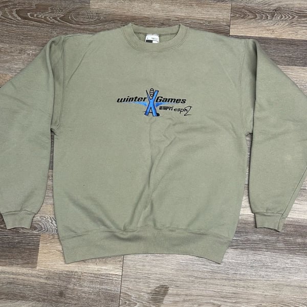 Vintage BASICSS Winter X Games ESPN Crewneck Sweatshirt Size L Sage Green