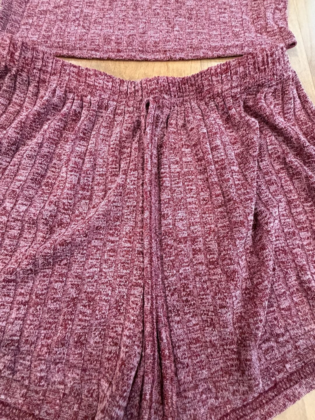 Burgundy Marled Ribbed Knit Cami and Shorts 2-Piece Lounge Set 2