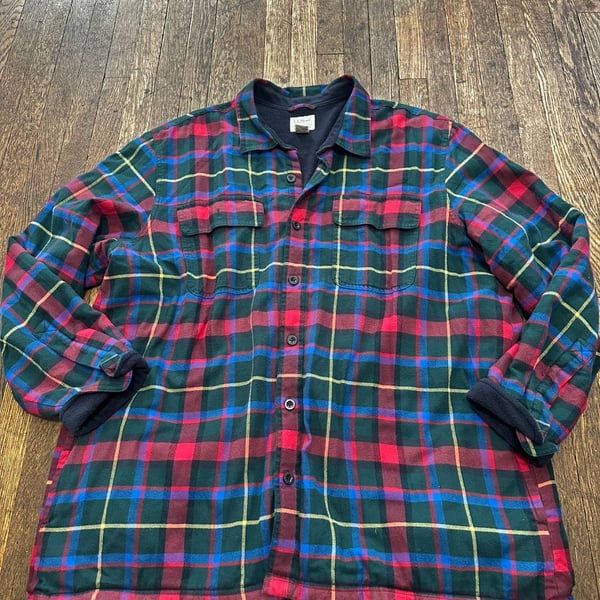 L.L.Bean Fleece-Lined Flannel Shirt Jac Plaid XXL-REG Outdoor Barn