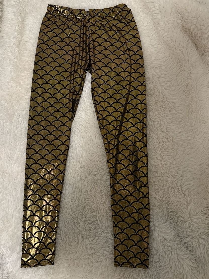 iHeartRaves Gold Mermaid Scale Leggings, Size Medium 2
