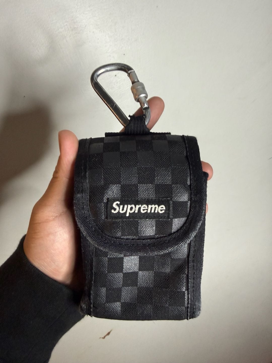 Supreme FW11 Damier Printed Check Camera Pouch Black 2