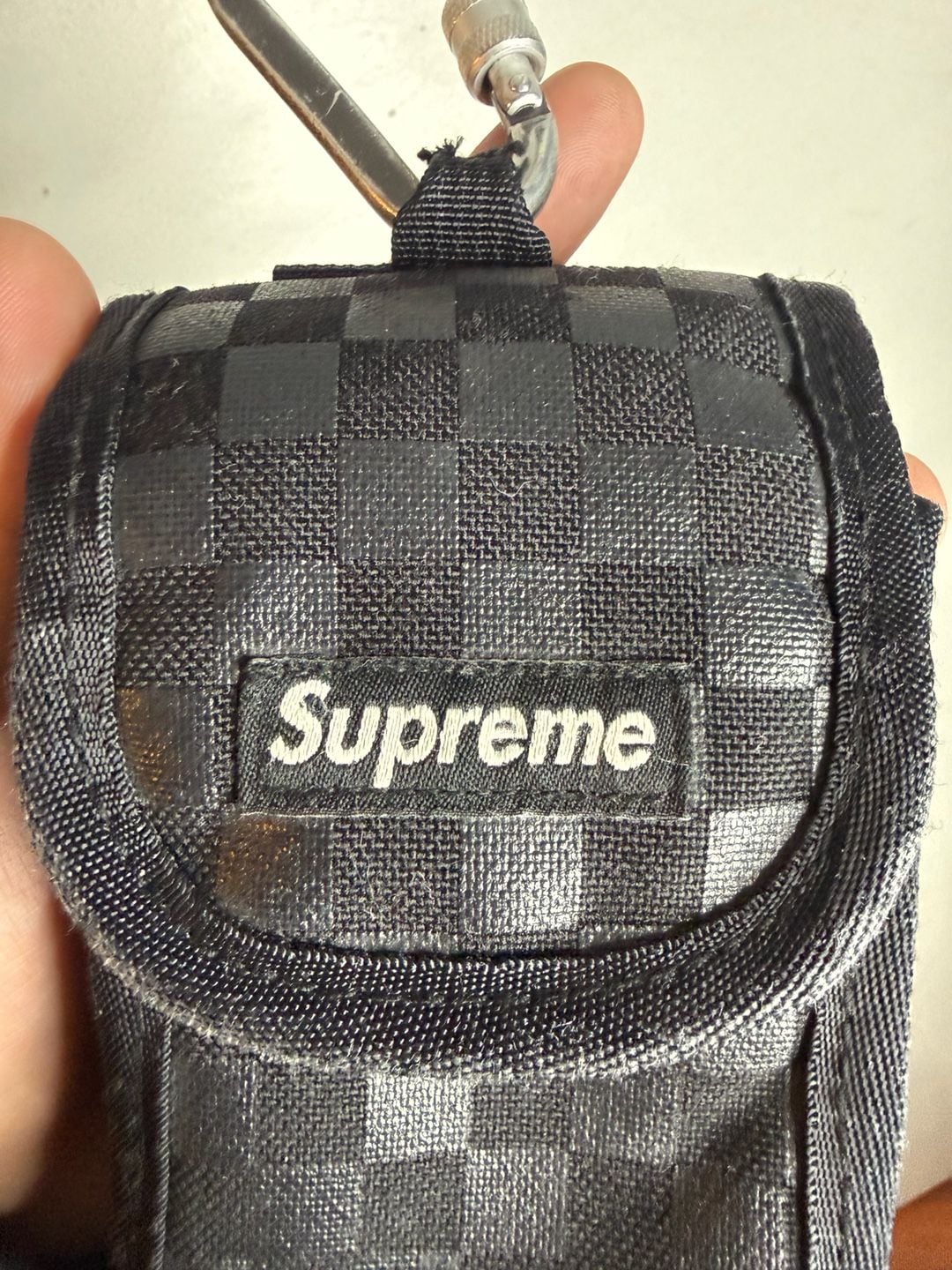 Supreme FW11 Damier Printed Check Camera Pouch Black 3