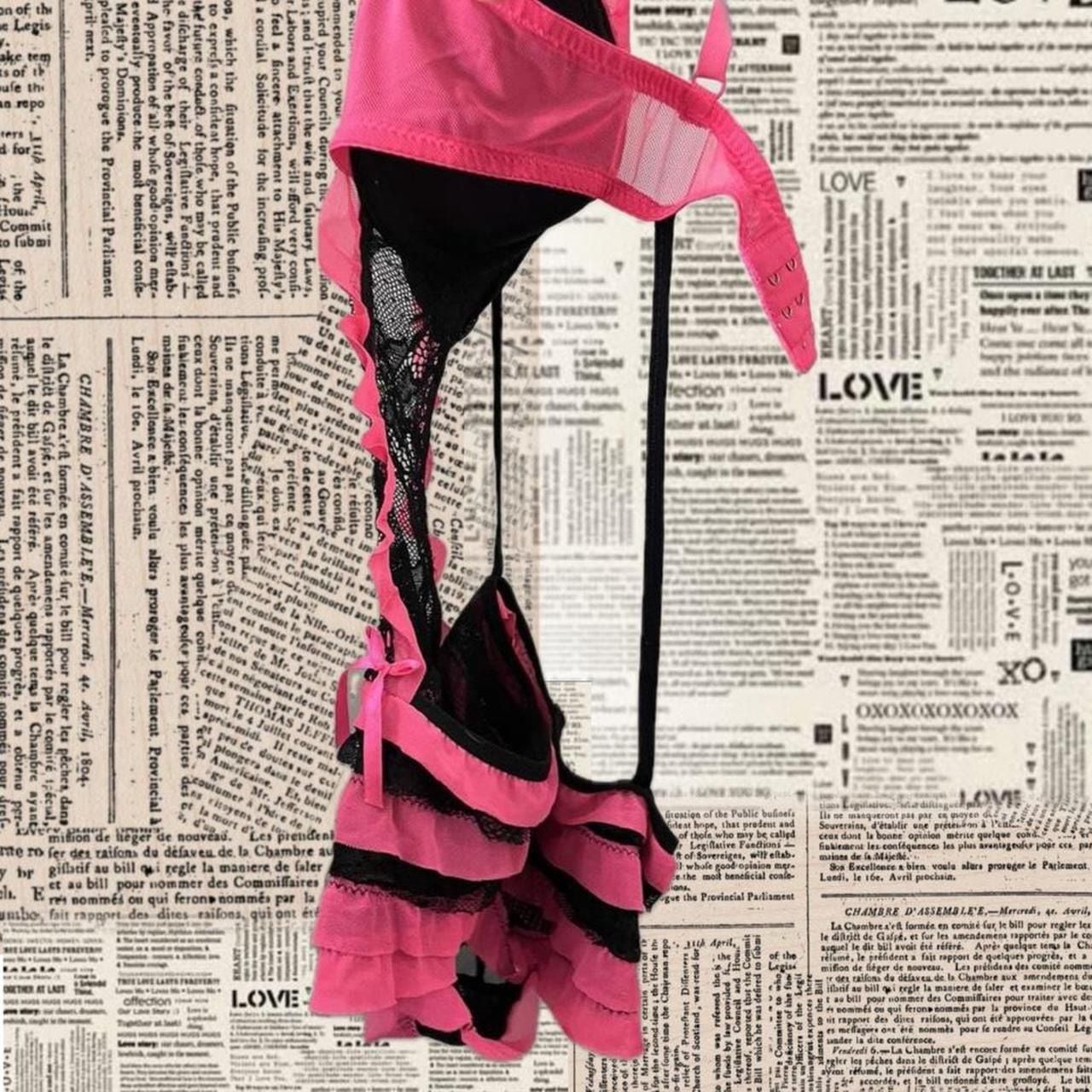 Y2K Sexy Little Things Black Lace Pink Ruffle Babydoll lingerie dress Pretty Little Thing VS Line 3