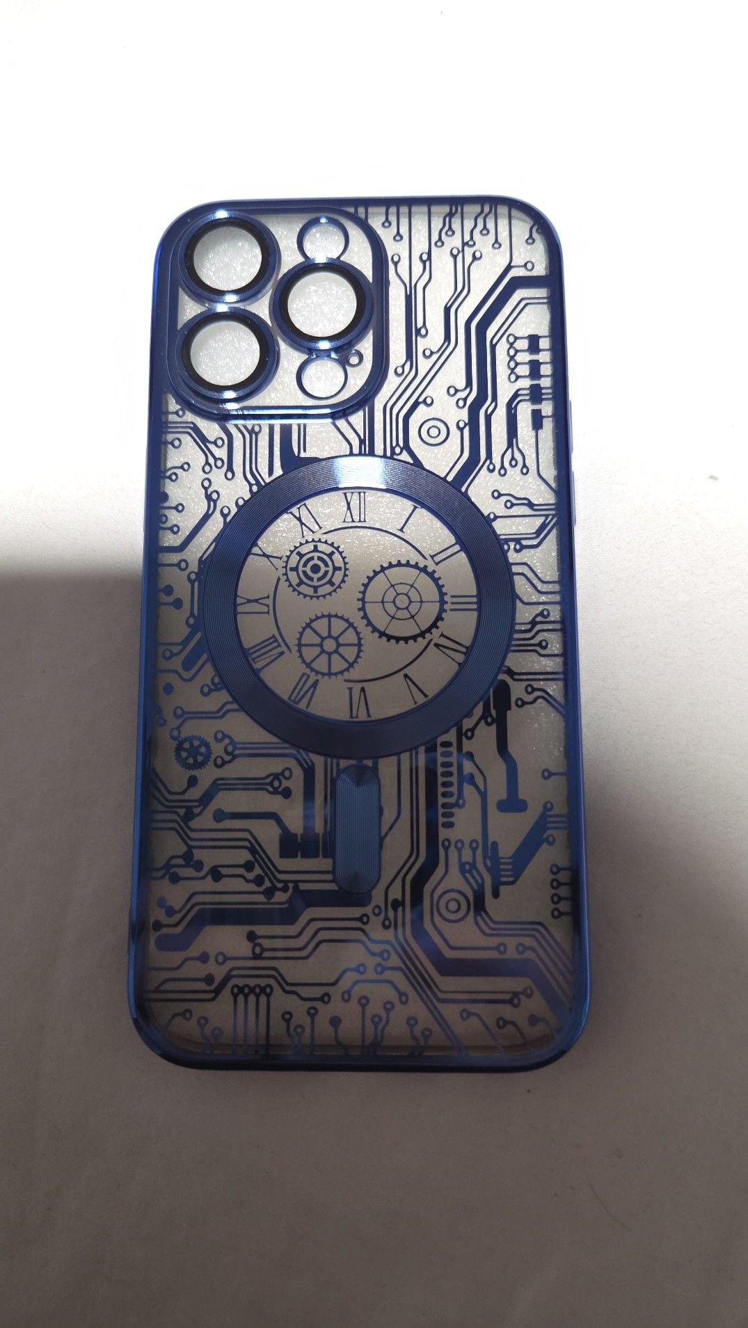 Blue Cyberpunk Mechanical Clock Circuit Board MagSafe Case for iPhone 14 Pro Max 1