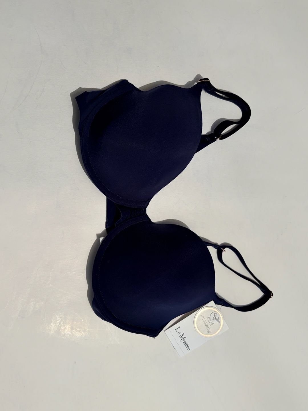 Le Mystère Second Skin Back Smoothing Bra, Size 32D/E, Navy Blue 2