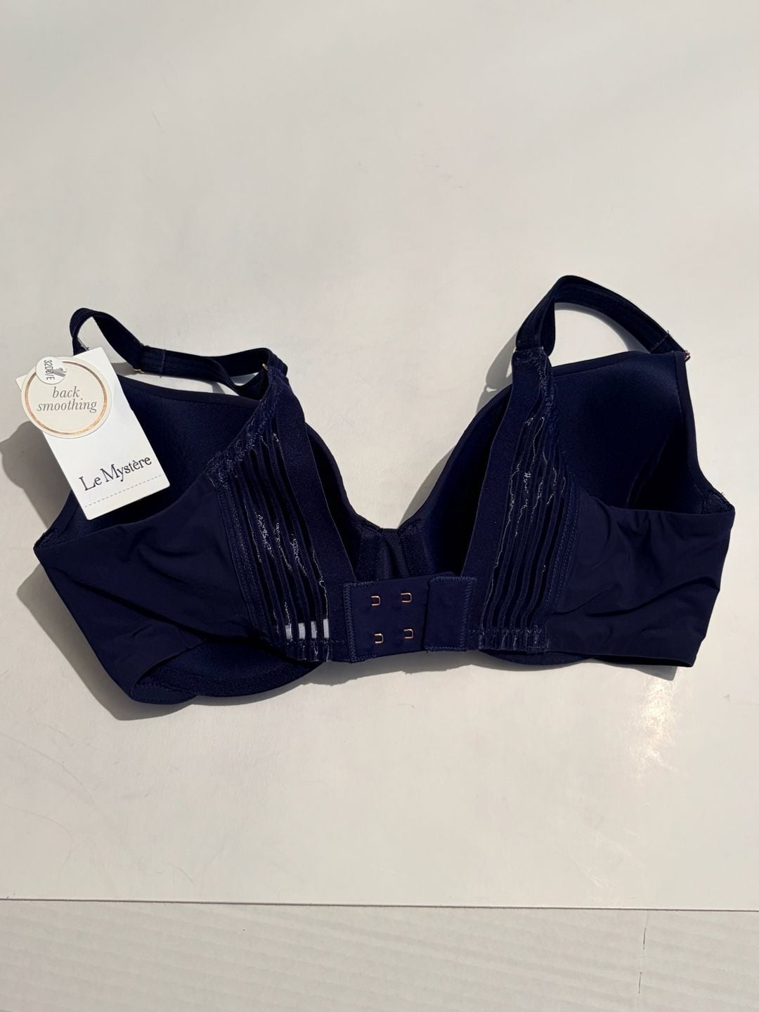 Le Mystère Second Skin Back Smoothing Bra, Size 32D/E, Navy Blue 3